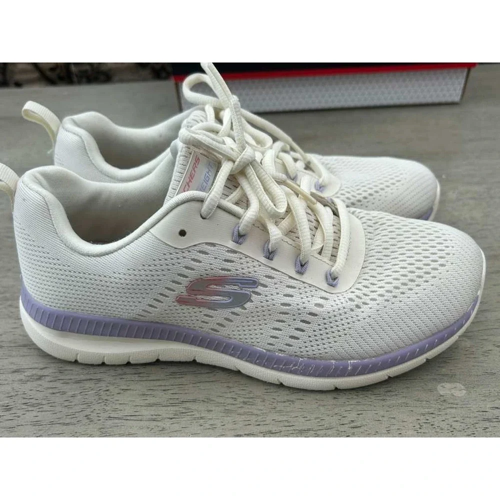 Skechers Lite-Weight‎ Womens 7 White Lavender Mesh Sneakers 56129R NTMT
